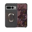 For Google Pixel 7 Pro Ring Holder Litchi Texture Genuine Leather Phone Case(Black) - 1