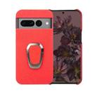 For Google Pixel 7 Pro Ring Holder Litchi Texture Genuine Leather Phone Case(Red) - 1