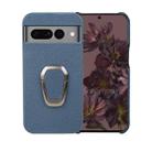 For Google Pixel 7 Pro Ring Holder Litchi Texture Genuine Leather Phone Case(Blue) - 1