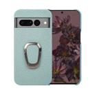 For Google Pixel 7 Pro Ring Holder Litchi Texture Genuine Leather Phone Case(Cyan) - 1