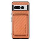 For Google Pixel 7 Pro Carbon Fiber Leather Card Magsafe Phone Case(Brown) - 1