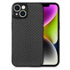 For iPhone 14 Carbon Fiber Texture Leather Back Cover Phone Case(Black) - 1