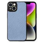 For iPhone 14 Carbon Fiber Texture Leather Back Cover Phone Case(Blue) - 1