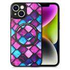 For iPhone 14 Colored Drawing Leather Back Cover Magsafe Phone Case(Purple Scales) - 1
