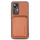 For Xiaomi 12T Carbon Fiber Leather Card Magsafe Phone Case(Brown) - 1