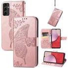 For Samsung Galaxy A14 5G Butterfly Love Flower Embossed Leather Phone Case(Rose Gold) - 1