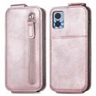 For Motorola Moto E22 Zipper Wallet Vertical Flip Leather Phone Case(Rose Gold) - 1