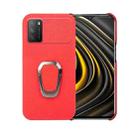 For Xiaomi Poco M3 Ring Holder Litchi Texture Genuine Leather Phone Case(Red) - 1