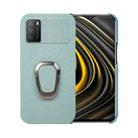 For Xiaomi Poco M3 Ring Holder Litchi Texture Genuine Leather Phone Case(Cyan) - 1