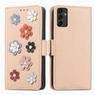 For Samsung Galaxy A14 5G  Stereoscopic Flowers Leather Phone Case(Khaki) - 1