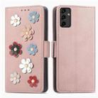 For Samsung Galaxy A14 5G  Stereoscopic Flowers Leather Phone Case(Rose Gold) - 1