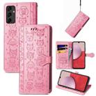 For Samsung Galaxy A14 5G  Cute Cat and Dog Embossed Leather Phone Case(Pink) - 1