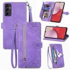 For Samsung Galaxy A14 5G Embossed Flower  Zipper Leather Phone Case(Purple) - 1