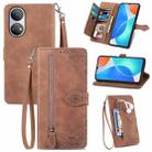 For Honor X7 Embossed Flower Zipper Leather Phone Case(Brown) - 1