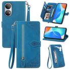 For Honor X7 Embossed Flower Zipper Leather Phone Case(Blue) - 1