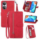 For Honor X7 Embossed Flower Zipper Leather Phone Case(Red) - 1