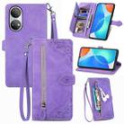 For Honor Play 30 Plus Embossed Flower Zipper Leather Phone Case(Purple) - 1