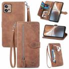 For Motorola Moto G32 Embossed Flower Zipper Leather Phone Case(Brown) - 1