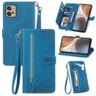 For Motorola Moto G32 Embossed Flower Zipper Leather Phone Case(blue) - 1