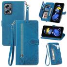 For Redmi Note 11T Embossed Flower Zipper Leather Phone Case(Blue) - 1