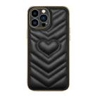 For iPhone 14 Pro D03 Love Heart PU Leather Electroplated Phone Case(Black) - 1