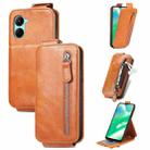 For Realme C33 Zipper Wallet Vertical Flip Leather Phone Case(Brown) - 1