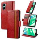 For Realme C33 CaseNeo Splicing Dual Magnetic Buckle Leather Phone Case(Red) - 1