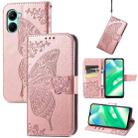 For OPPO Realme C33 Butterfly Love Flower Embossed Leather Phone Case(Rose Gold) - 1