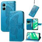 For OPPO Realme C33 Butterfly Love Flower Embossed Leather Phone Case(Blue) - 1