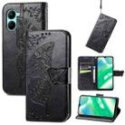 For OPPO Realme C33 Butterfly Love Flower Embossed Leather Phone Case(Black) - 1