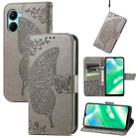 For OPPO Realme C33 Butterfly Love Flower Embossed Leather Phone Case(Gray) - 1