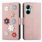 For Realme C33 Stereoscopic Flowers Leather Phone Case(Rose Gold) - 1