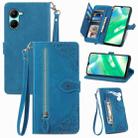 For Realme C33 Embossed Flower Zipper Leather Phone Case(Blue) - 1