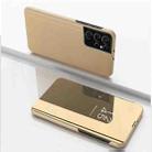 For Samsung Galaxy S23 Ultra 5G Plated Mirror Leather Phone Case with Holder(Gold) - 1