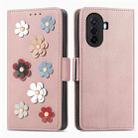 For Huawei Nova Y70 Stereoscopic Flowers Leather Phone Case(Rose Gold) - 1