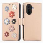 For Huawei Enjoy 50 Stereoscopic Flowers Leather Phone Case(Khaki) - 1