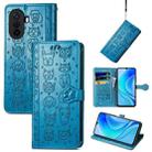 For Huawei Nova Y70 Cute Cat and Dog Embossed Leather Phone Case(Blue) - 1
