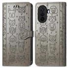 For Huawei Enjoy 50 Cute Cat and Dog Embossed Leather Phone Case(Gray) - 2