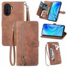 For Huawei Nova Y70 Embossed Flower Zipper Leather Phone Case(Brown) - 1