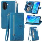 For Huawei Nova Y70 Embossed Flower Zipper Leather Phone Case(Blue) - 1