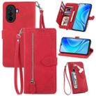 For Huawei Nova Y70 Embossed Flower Zipper Leather Phone Case(Red) - 1