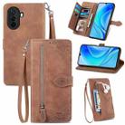 For Huawei  Enjoy 50 Embossed Flower Zipper Leather Phone Case(Brown) - 1