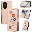 For Huawei Nova 10 Pro Stereoscopic Flowers Leather Phone Case(Khaki) - 1