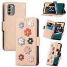 For Nokia G400 Stereoscopic Flowers Leather Phone Case(Khaki) - 1