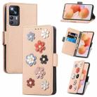 For Xiaomi 12T / Redmi K50 Ultra Stereoscopic Flowers Leather Phone Case(Khaki) - 1