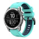 For Garmin Fenix 7 22mm Two-Color Sports Silicone Watch Band(Mint Green + Blue) - 1