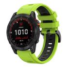 For Garmin Fenix 7 Solar 22mm Two-Color Sports Silicone Watch Band(Lime Green + Black) - 1