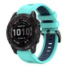 For Garmin Fenix 7 Sapphire Solar 22mm Two-Color Sports Silicone Watch Band(Mint Green + Blue) - 1