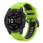 For Garmin Fenix 7 Sapphire Solar 22mm Two-Color Sports Silicone Watch Band(Lime Green + Black) - 1