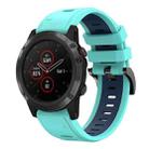 For Garmin Fenix 5 Plus 22mm Two-Color Sports Silicone Watch Band(Mint Green + Blue) - 1